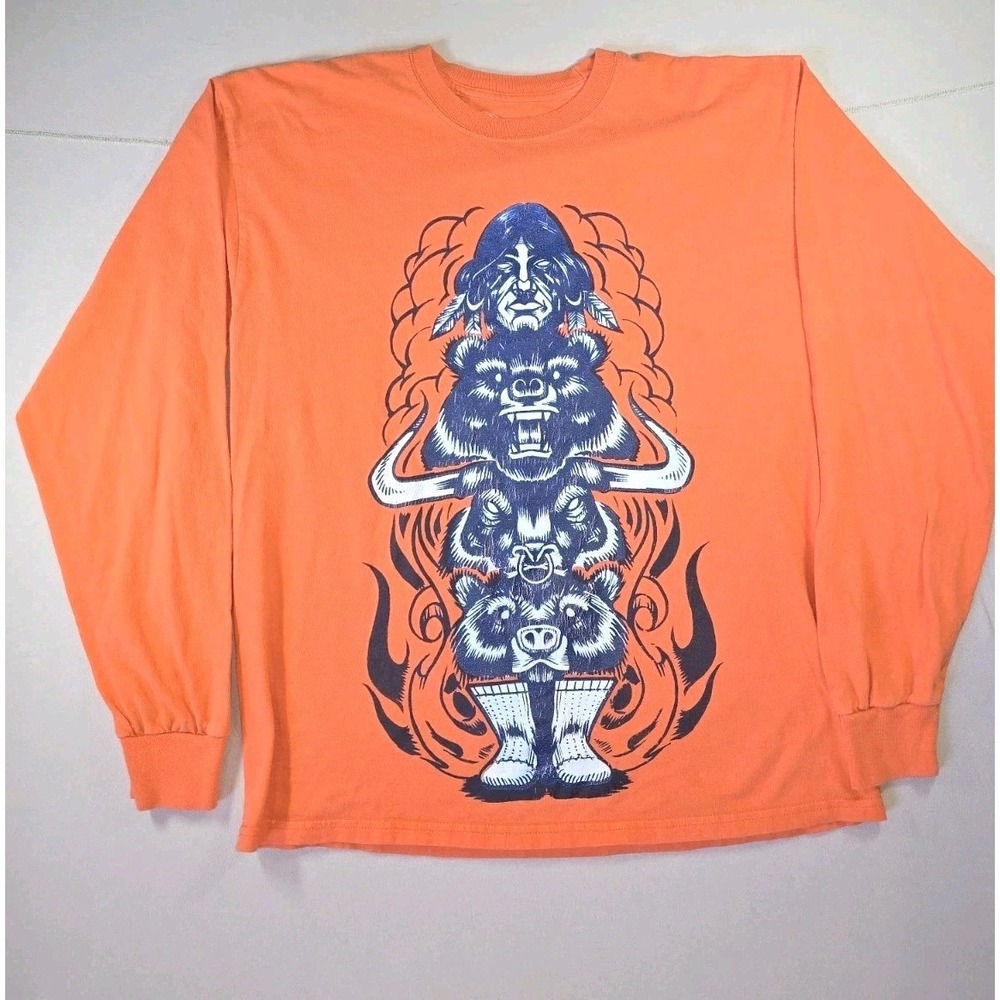 Wilderness Totem Pole Longsleeve Orange Graphic‎ Tee Large